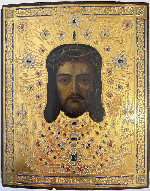 Икона Спас Нерукотворный Преображенский образ Господа сусальное золото 19 век