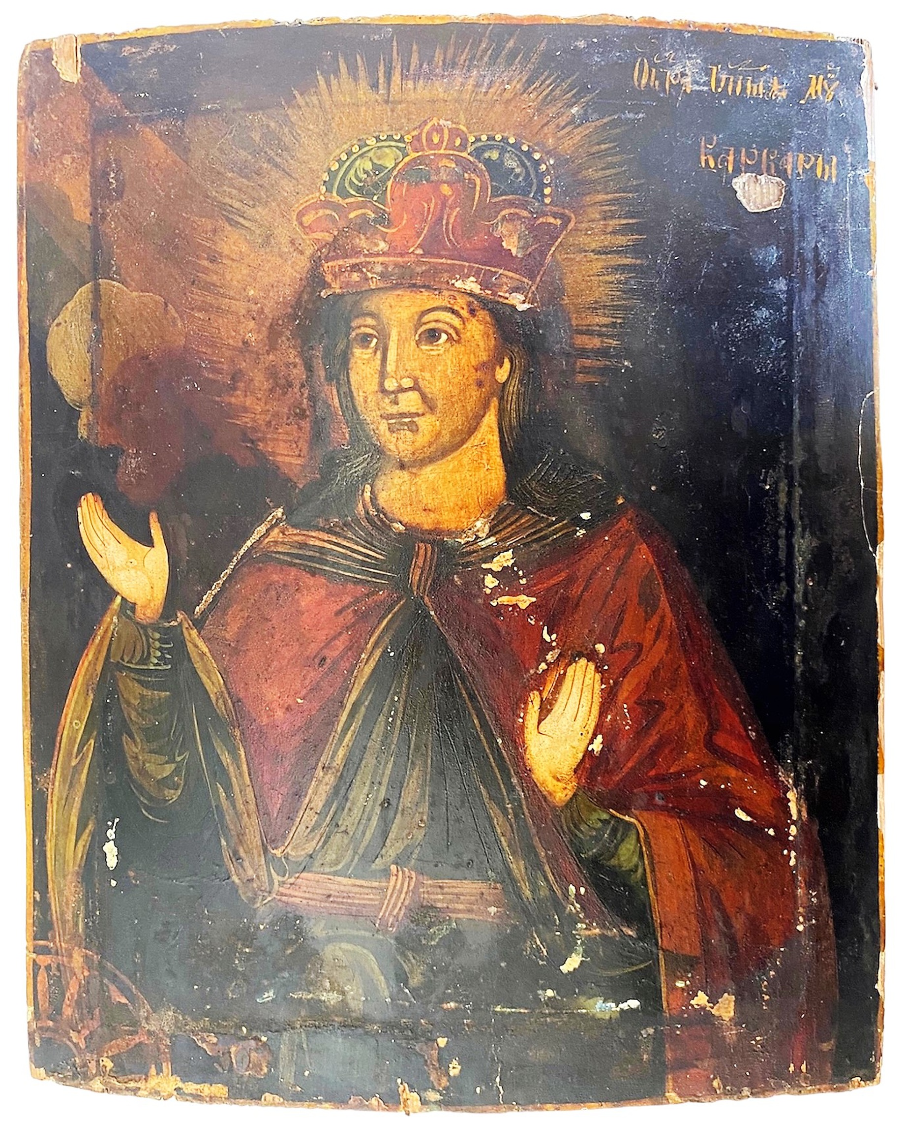 Антикварная Старинная Икона Святая Великомученица Варвара ранний Холуй 19 век