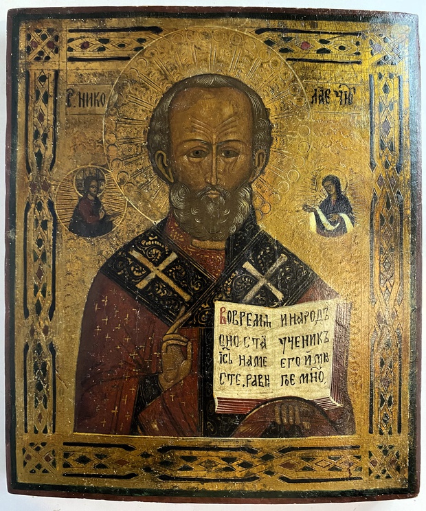 Икона святой Николай Чудотворец по серебру 19 век