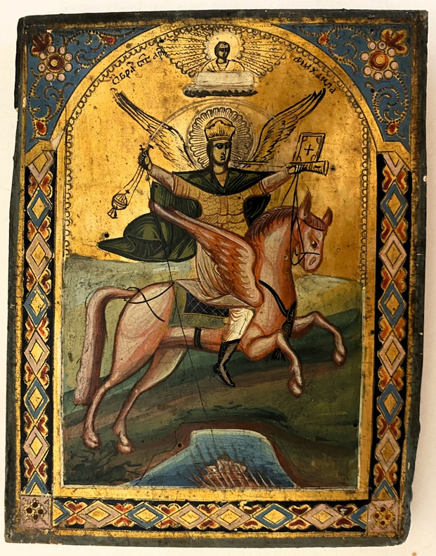 Старинная антикварная икона святой Архистратиг Михаил 19 век