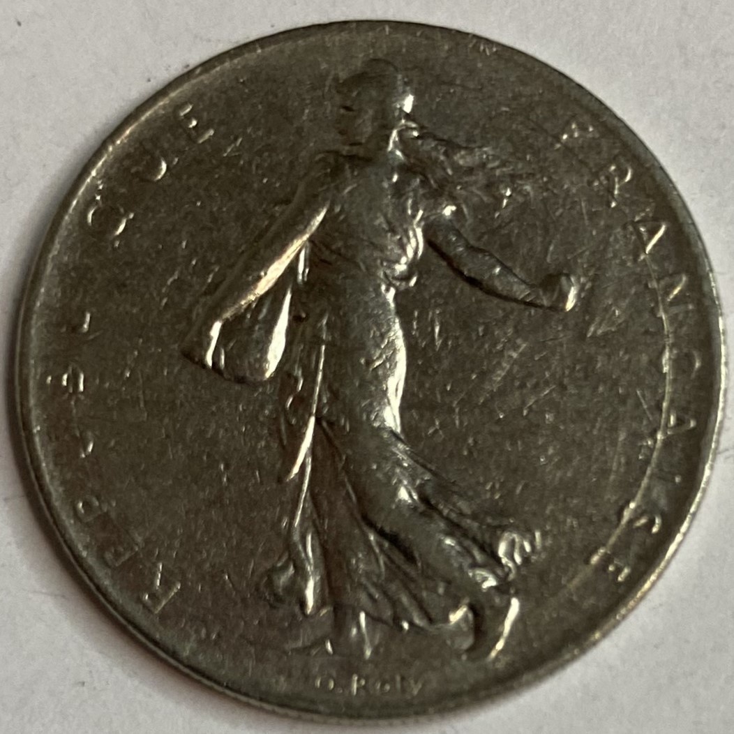 Иностранная монета 1 франк Франция 1976 год