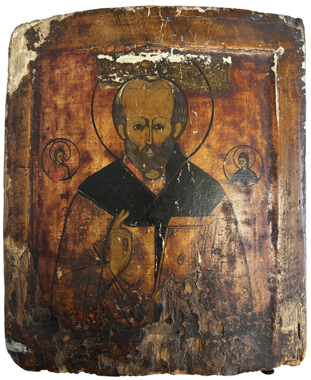 Икона святой Николай Чудотворец на доске 17 века