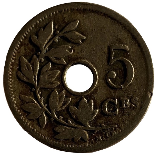 Иностранная монета 5 сантимов 1904 год Бельгия
