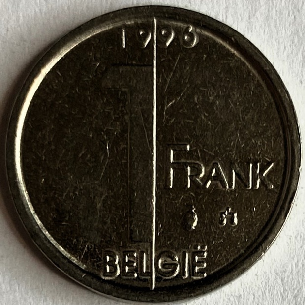 Иностранная монета 1 бельгийский франк 1996 год