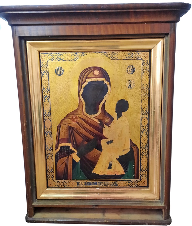 Антикварная Старинная Храмовая Икона Тихвинская Пресвятая Богородица сусальное золото 19 век