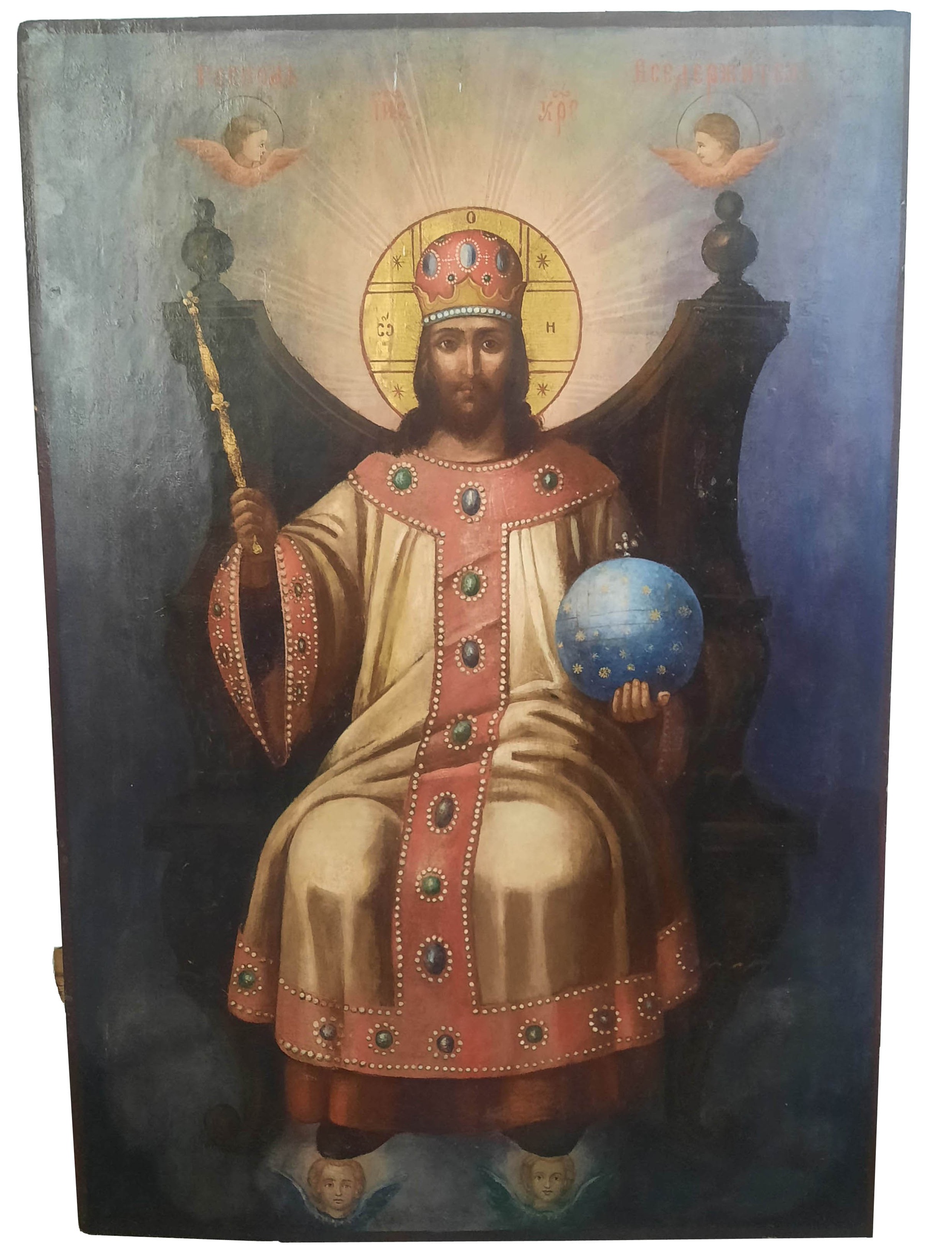 Антикварная Икона Тронный Спас Иисус Христос Господь Вседержитель Спас на Троне 19 век ХРАМОВАЯ