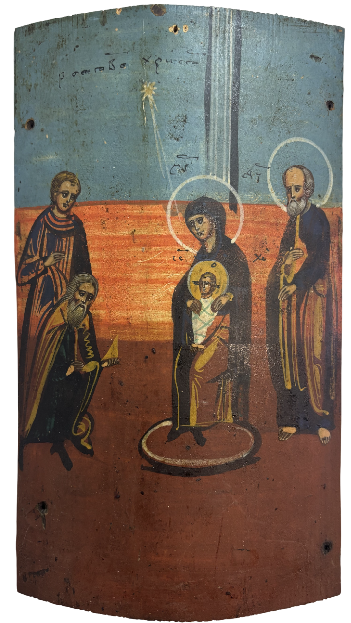 Икона народная на щепе Рождество Христово 19 век