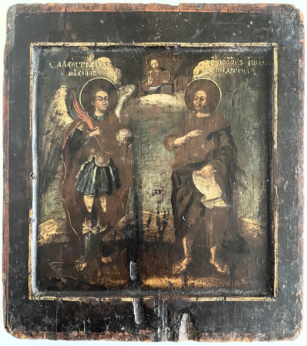 Икона святой Архангел Михаил и пророк Иоанн Предтеча ковчег 18 век