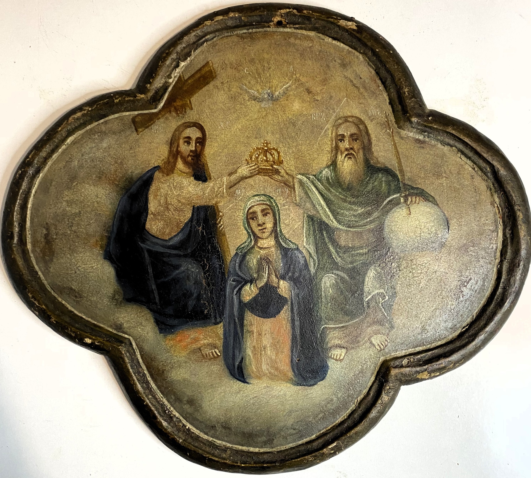 Икона коронование пресвятой Богородицы в форме креста 19 век