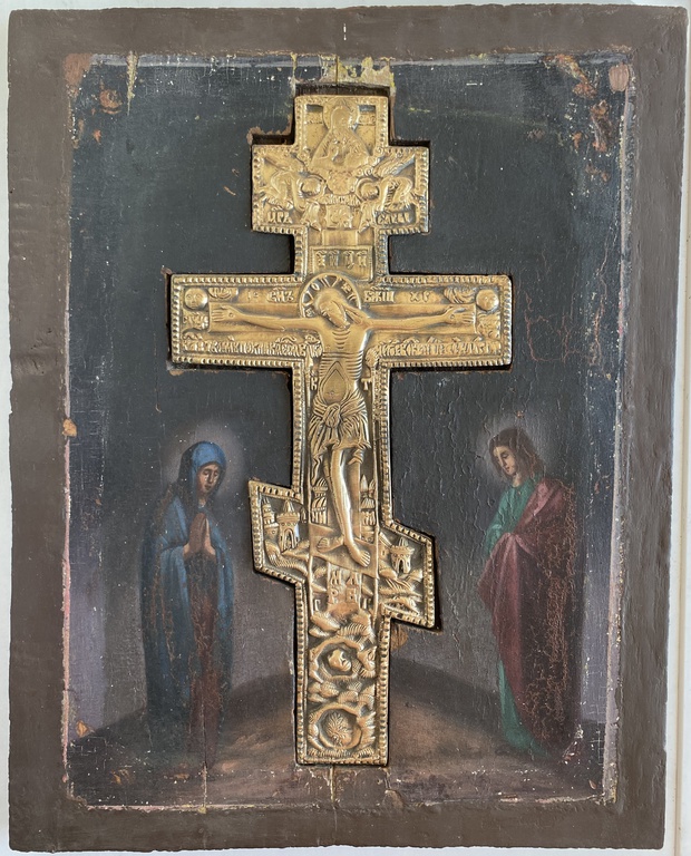 Икона Распятие Христово с врезным крестом Крест - Распятие 19 век