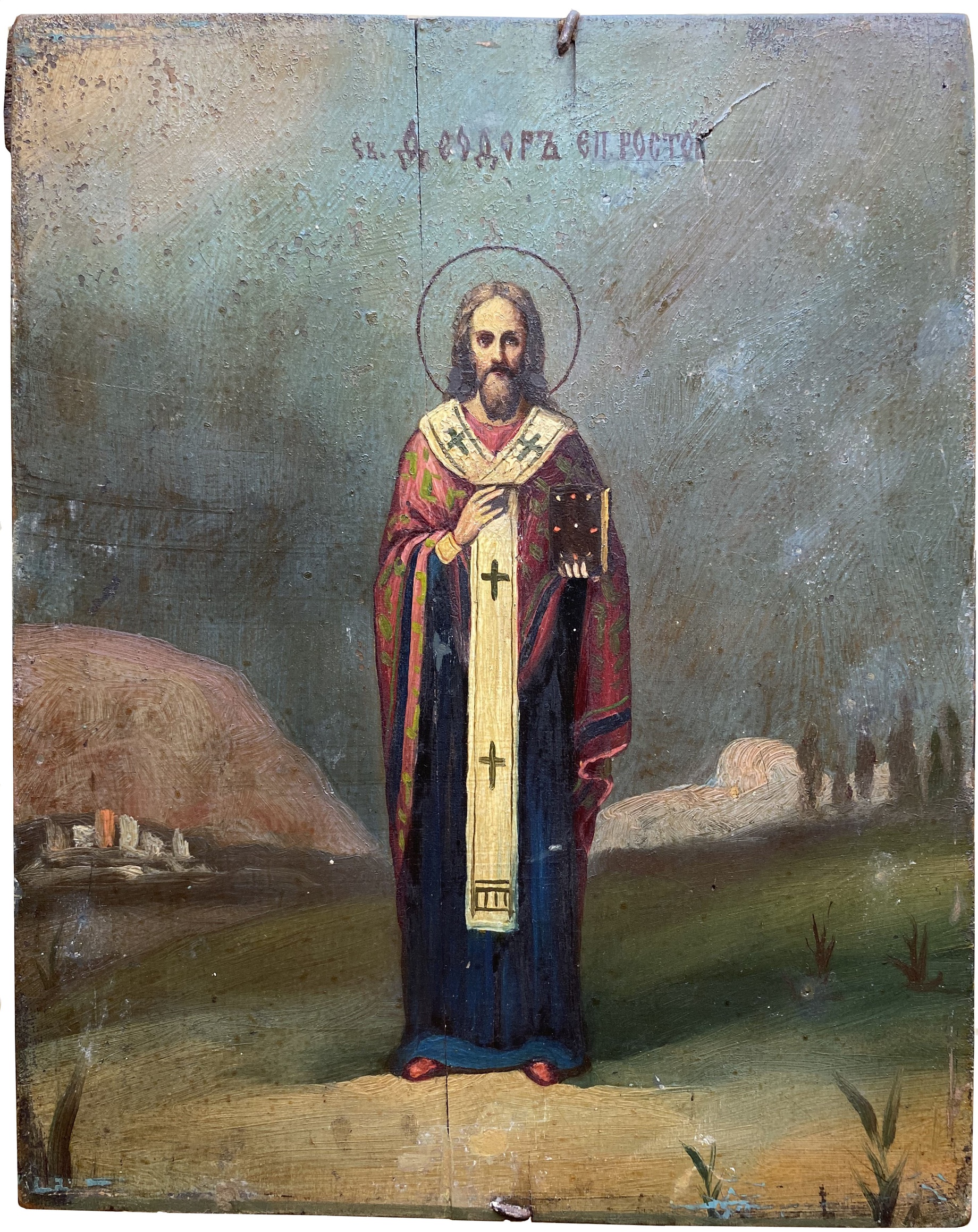 Антикварная Икона Святой Феодор Епископ Ростовский 19 век Редкость