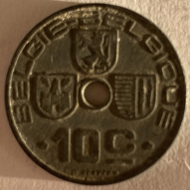 Иностранная монета 10 сантимов 1941 год Бельгия