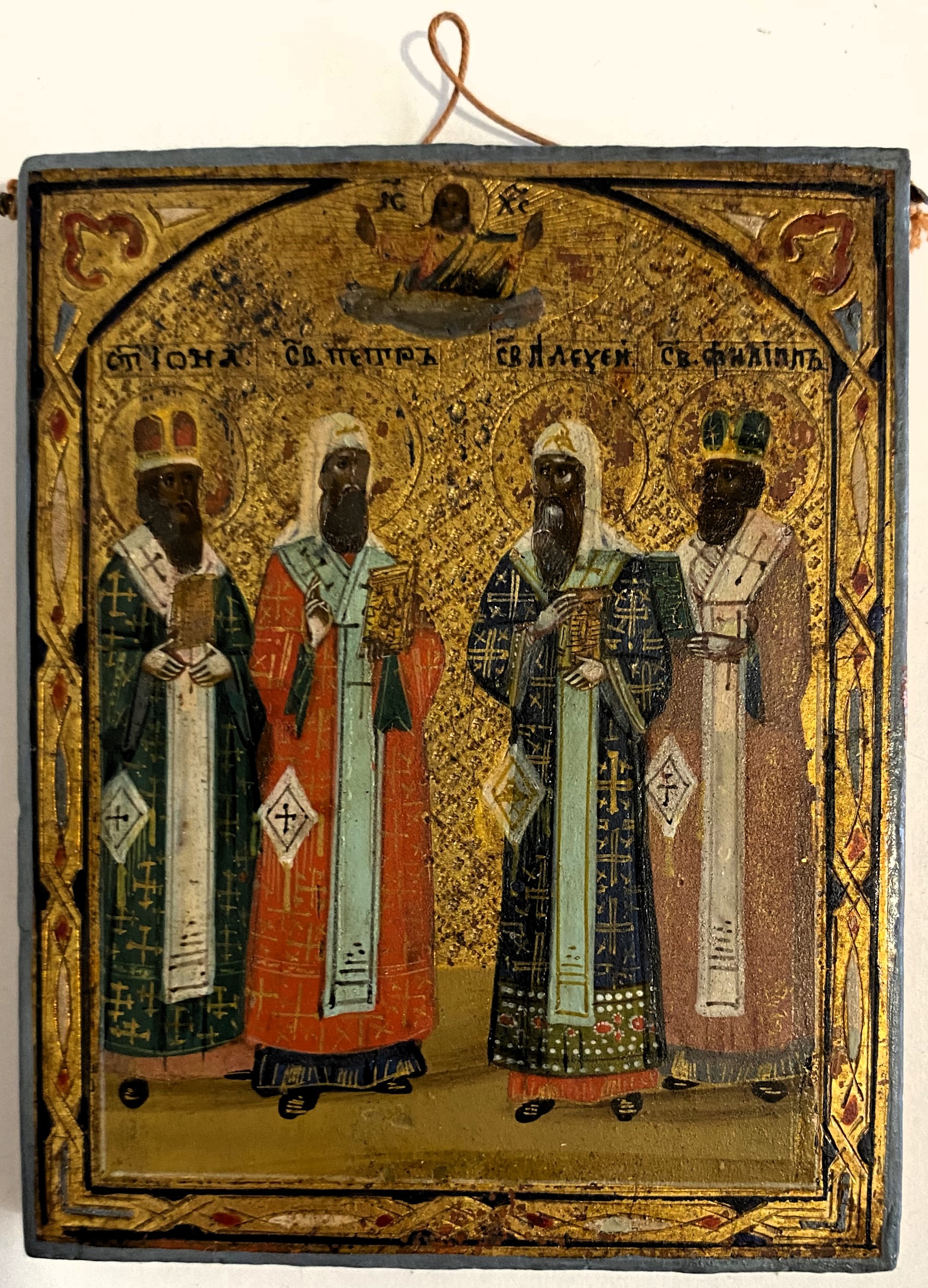Старинная икона избранные святые Иона Петр Алексий Филипп Сусалка 19 век