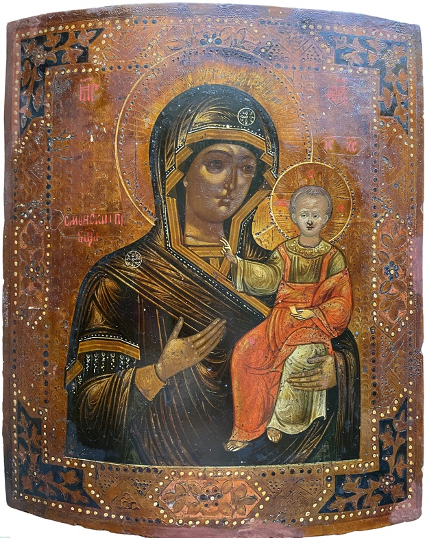 Антикварная Старинная Икона Смоленская Пресвятая Богородица 19 век Экспертиза