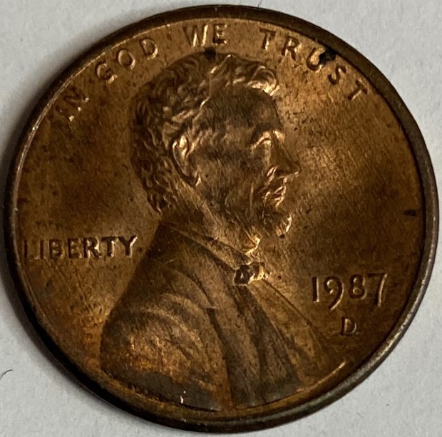 Иностранная монета США 1 цент 1987 год Америка