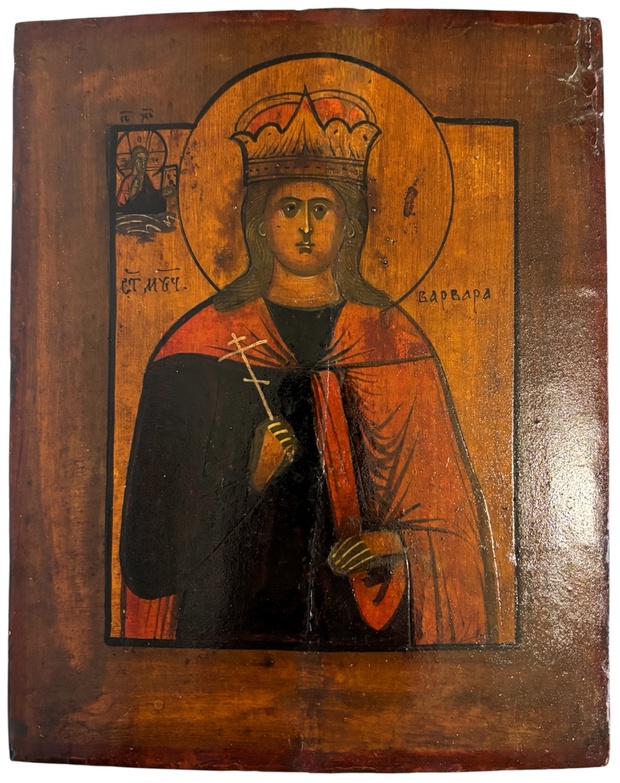 Икона святая Варвара 19 век Икона святая Варвара 19 век