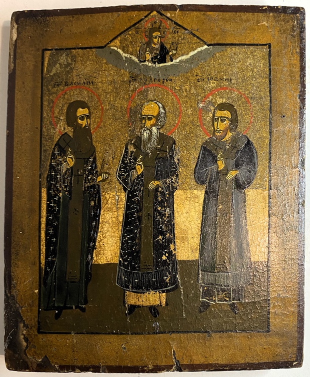Икона Василий Григорий Иоанн Вселенские учителя 19 век