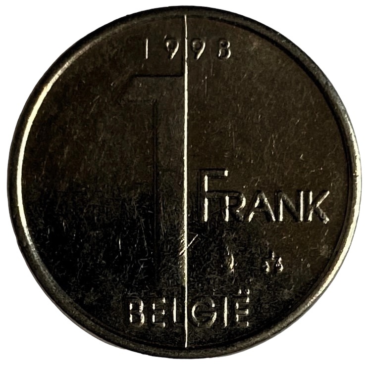 Иностранная монета 1 бельгийский франк 1998 год
