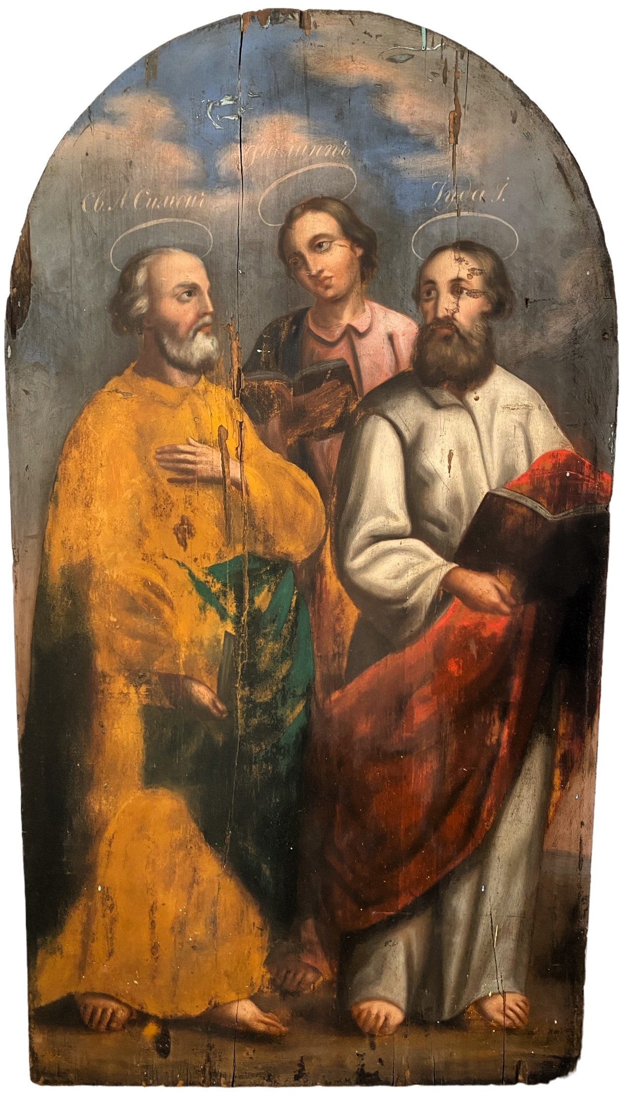 Икона храмовая святые апостолы Симон Филипп Иуда 19 век