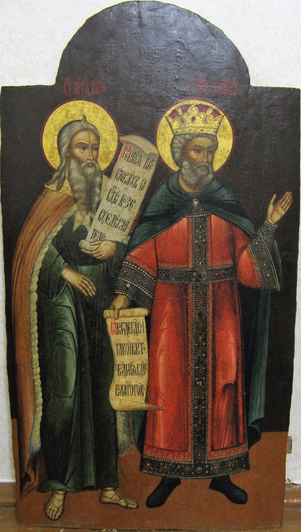 Антикварная Храмовая икона Святые Праотцы Царь Давид и Пророк Илья 18 век