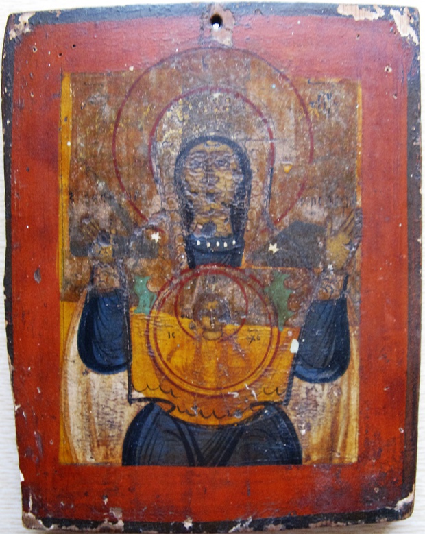 Антикварная Старинная Икона Знамение - Оранта Пресвятой Богородицы краснушка 19 век