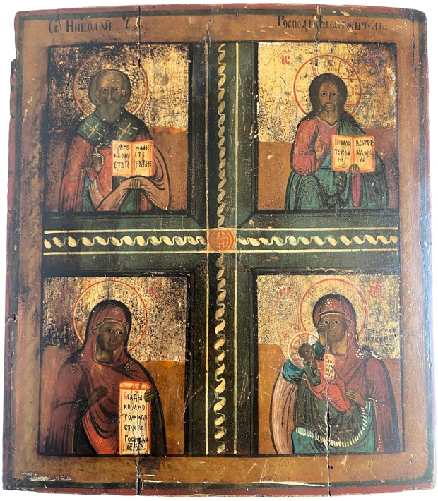 Четырехчастная Икона Богородица Николай Иисус 19 век