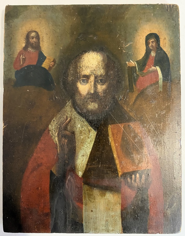 Старинная икона святой Николай Чудотворец масло 19 век