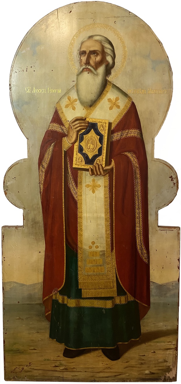 Старинная Храмовая икона святой Георгий Исповедник 19 век