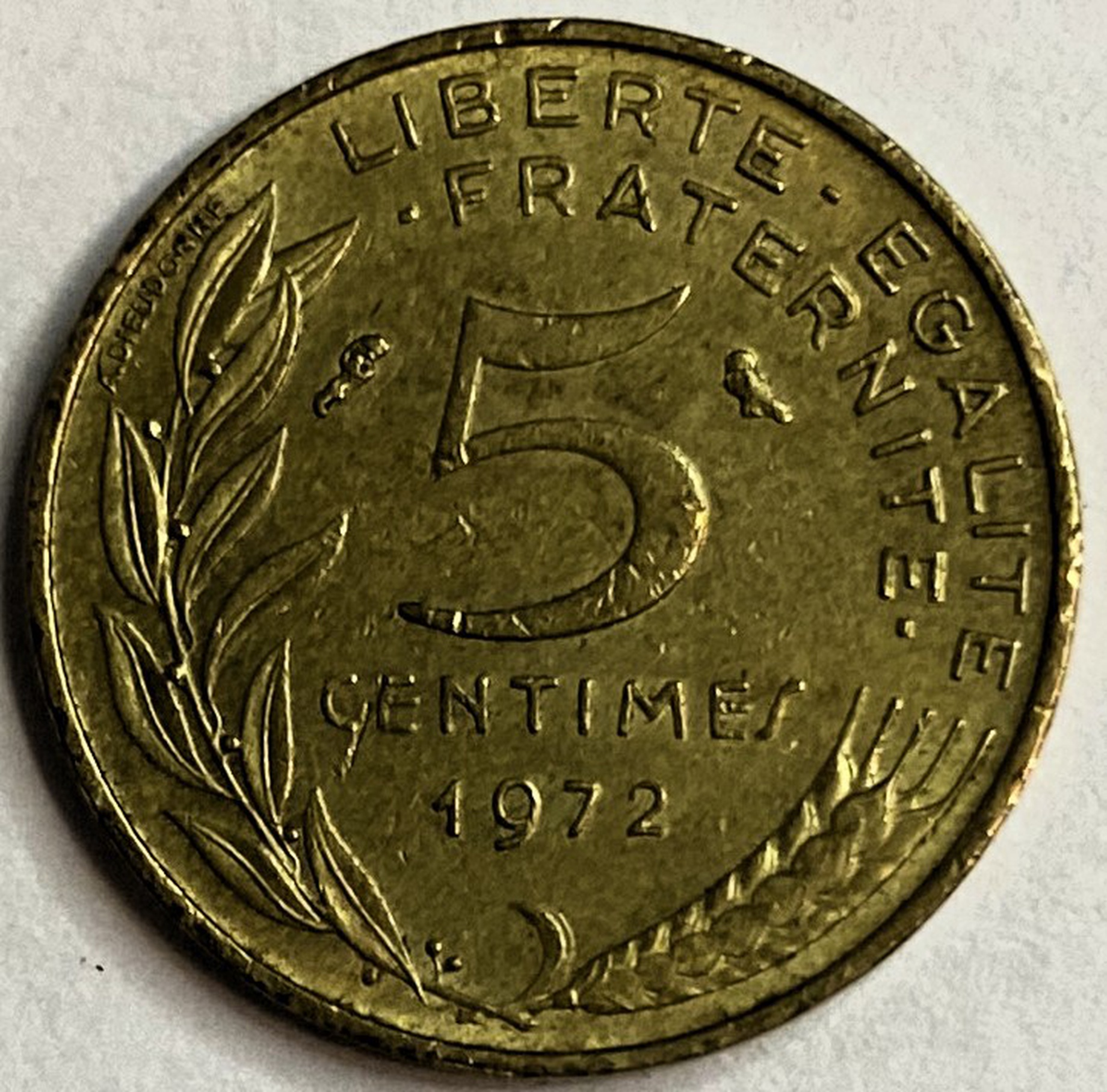 Иностранная монета Франция 5 сантимов 1972 год