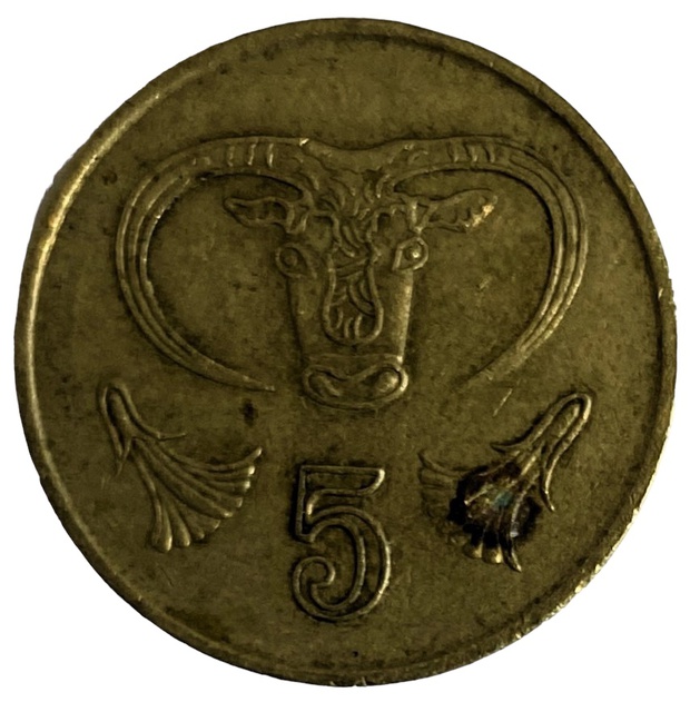 Иностранная монета Кипр 5 центов 1993 год Бык