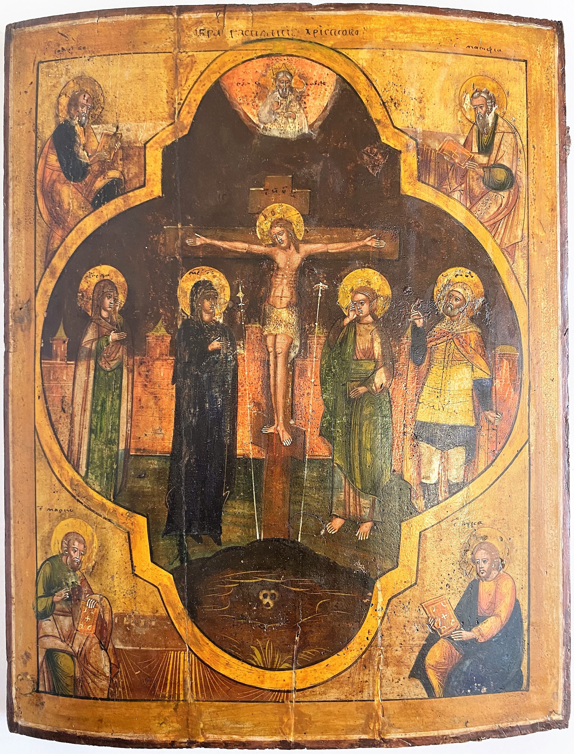 Икона распятие Христово с евангелистами 19 век
