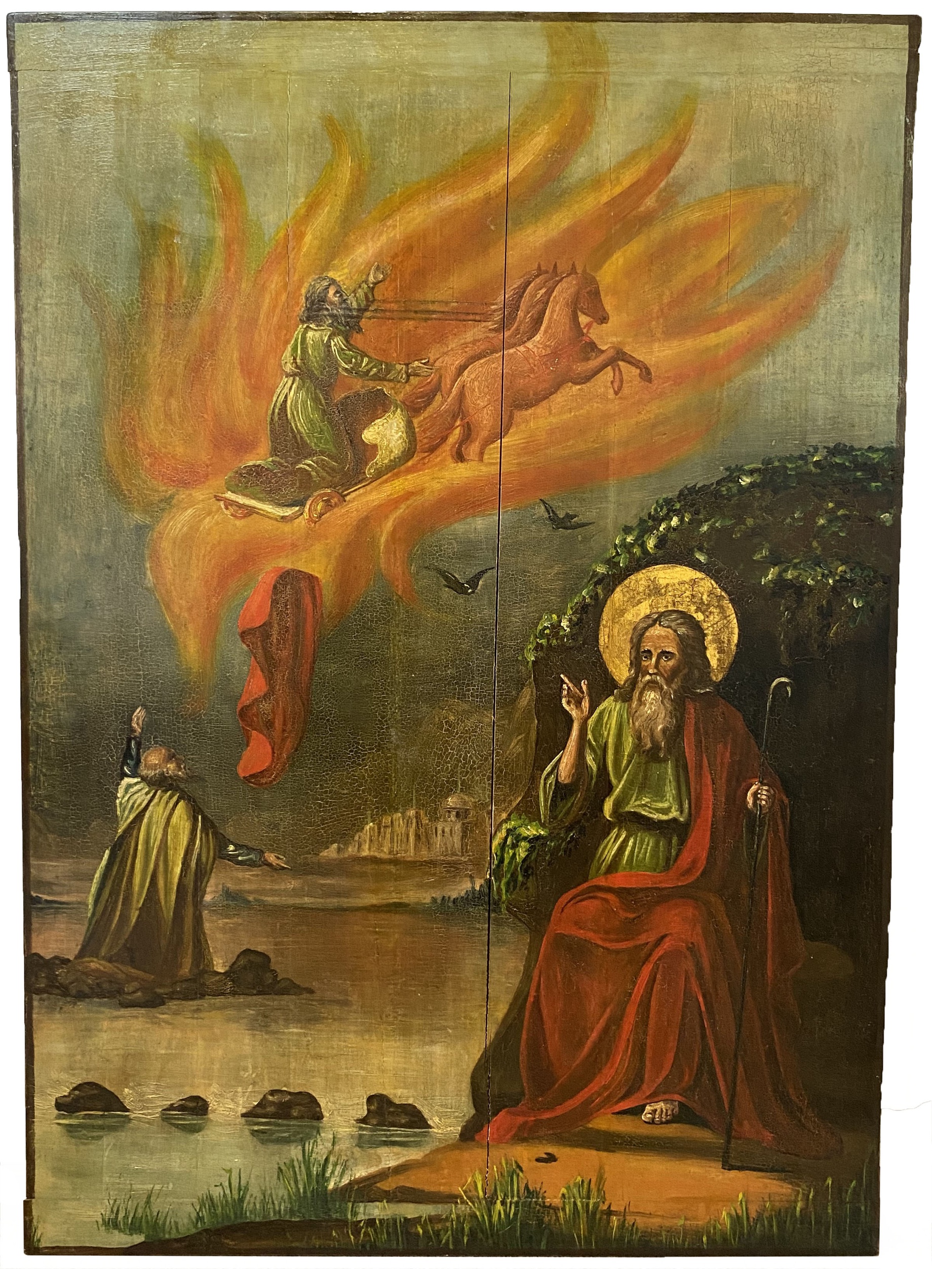 Храмовая икона Огненное Восхождение пророка Ильи на Небо датированная 1911 год иконописец Мурашев