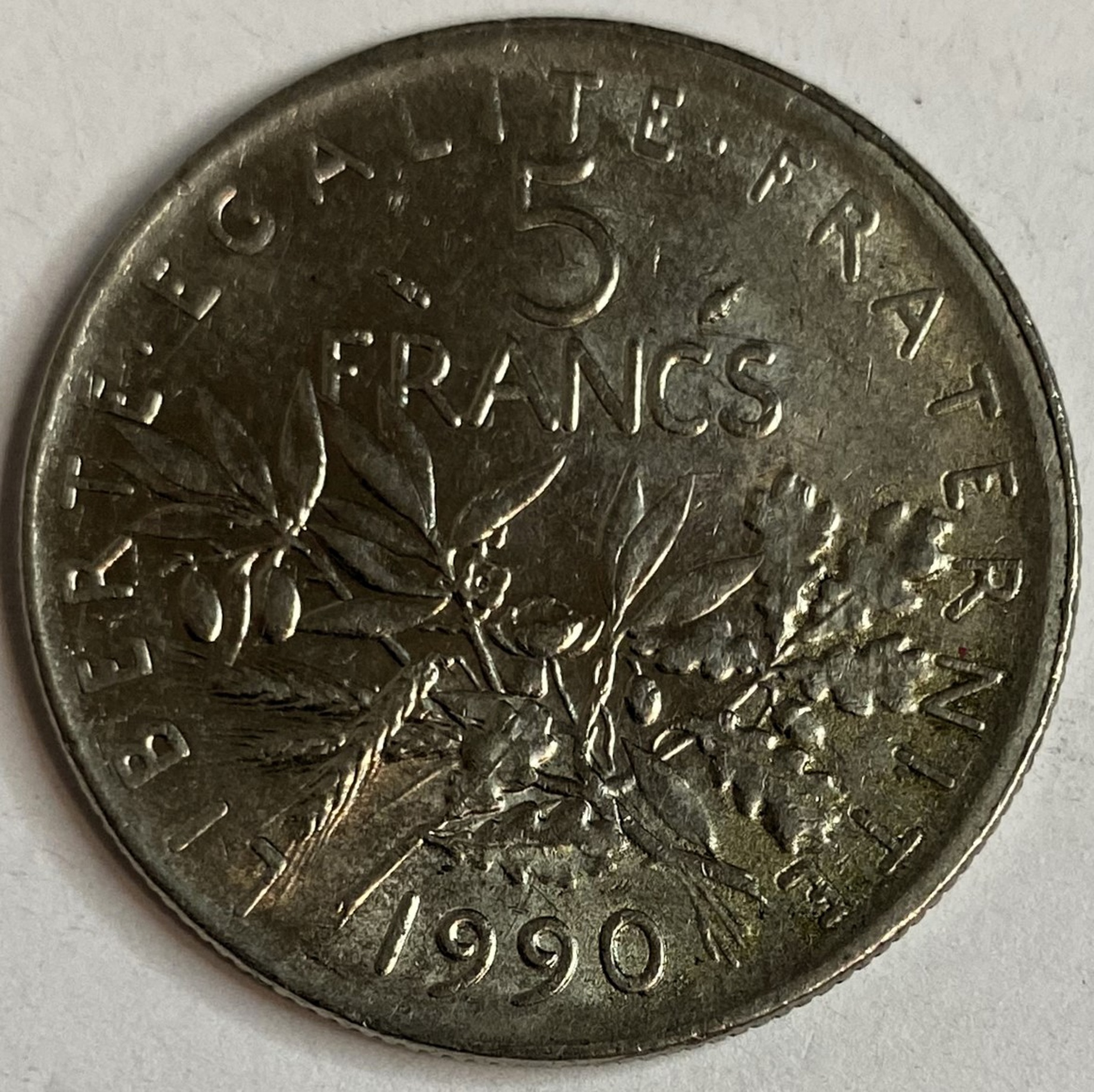 Иностранная монета 5 франков Франция 1990 год