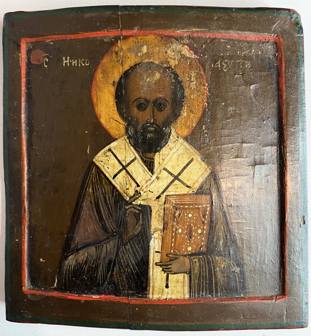 Старинная икона Николай Чудотворец ковчег первая половина 19 века