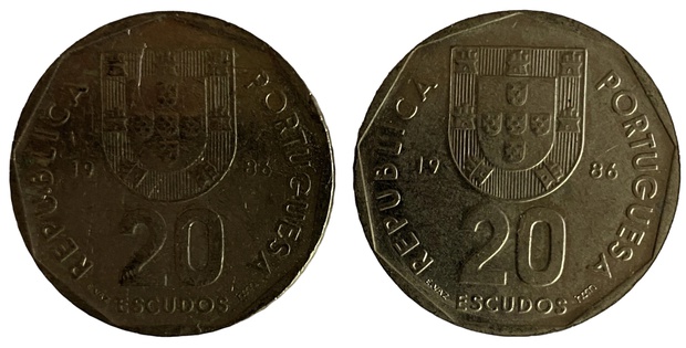 Иностранная монета 20 Эскудо Португалия 1986 год