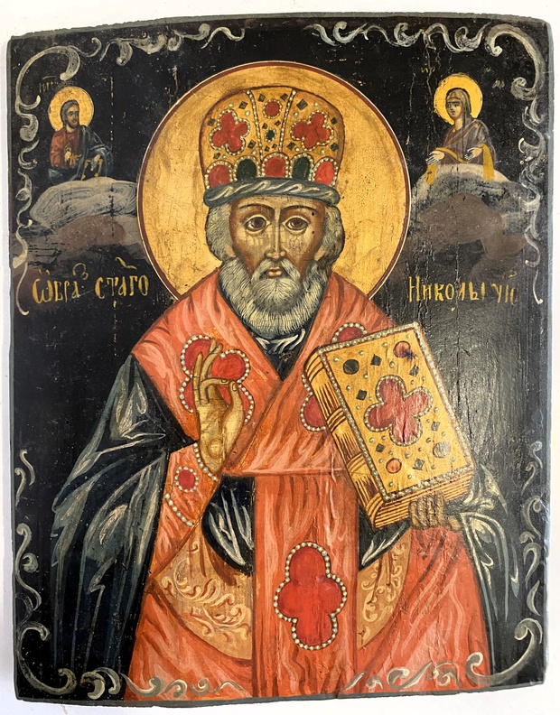 Икона святой Николай Чудотворец фряжский стиль 19 век фрязь