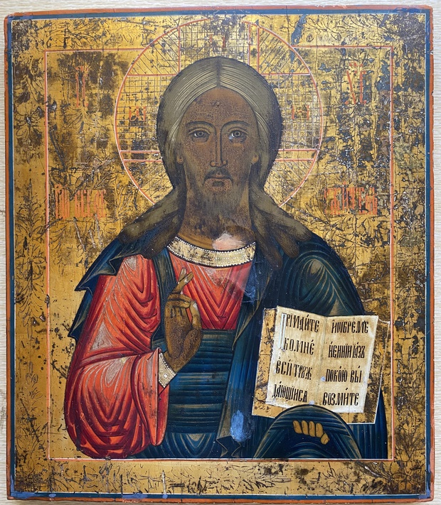 Икона Иисус Христос Господь Вседержитель -  19 век под родной Олифой