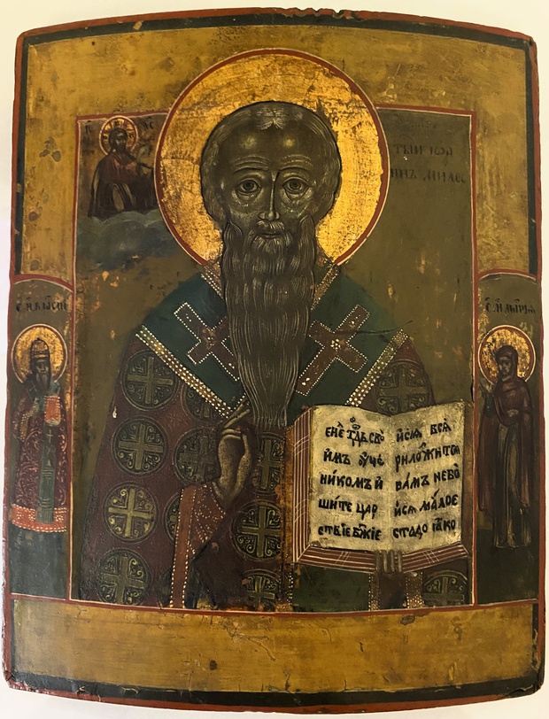 Старинная икона святой Иоанн Милостивый ковчег 19 век