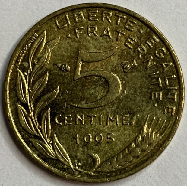 Иностранная монета Франция 5 сантимов 1995 год