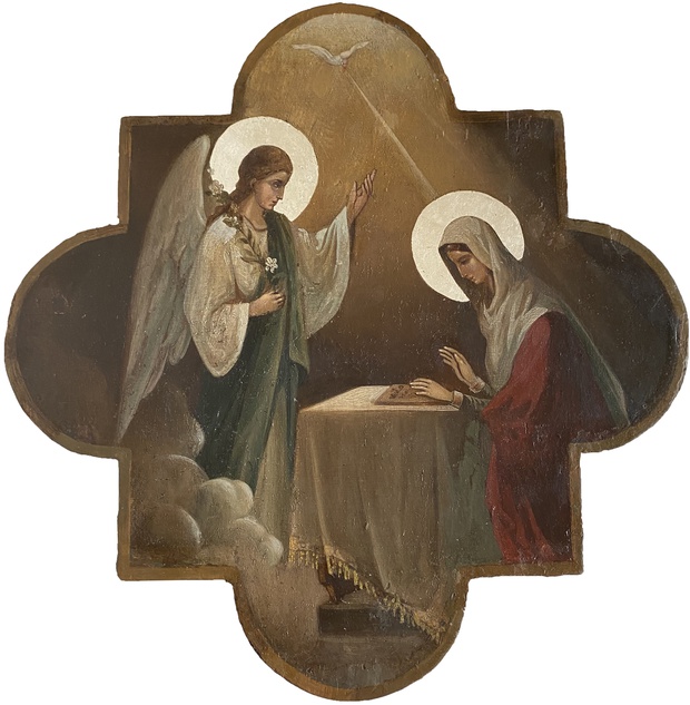Антикварная Храмовая или форматная икона Благовещение Пресвятой Богородицы 19 век