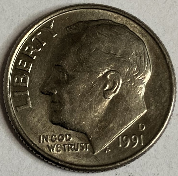 Иностранная монета США 10 центов 1991 год Америка