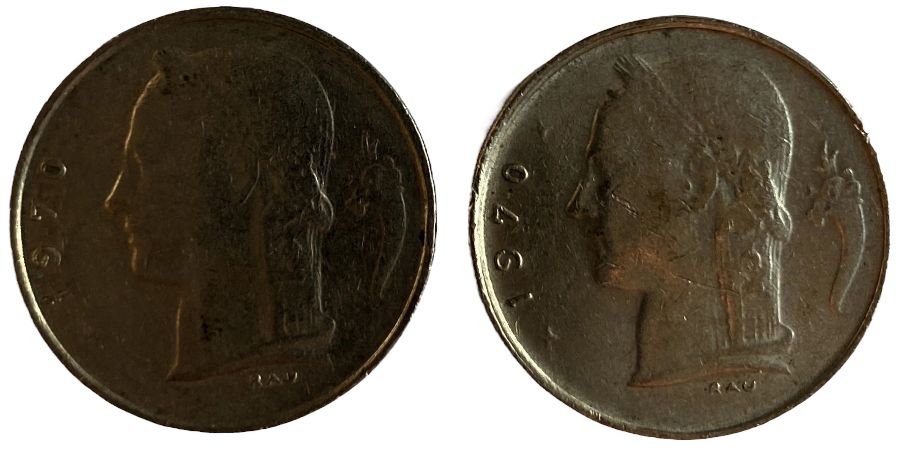 Иностранная монета 1 франк 1970 год Бельгия