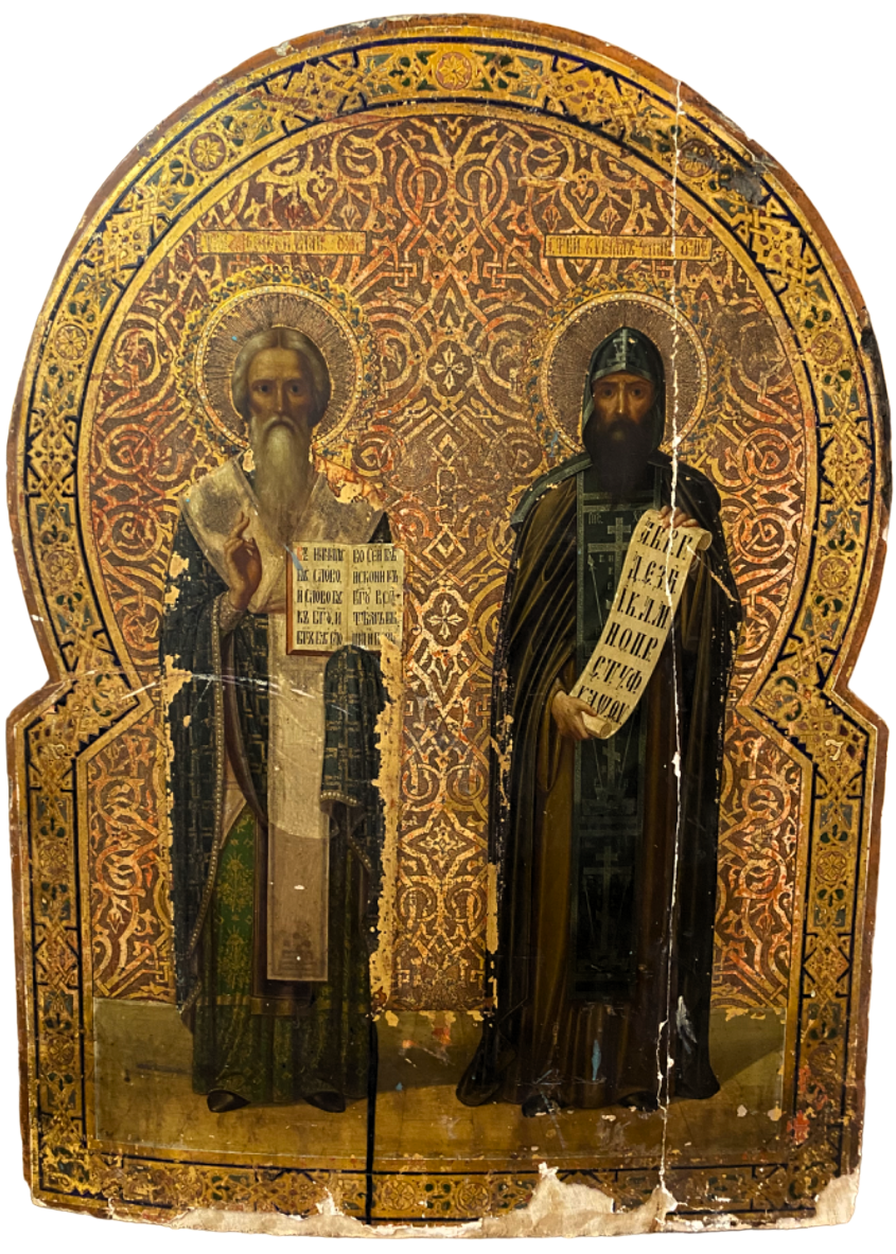 Старинная Храмовая икона святые Мефодий и Кирилл 19 век