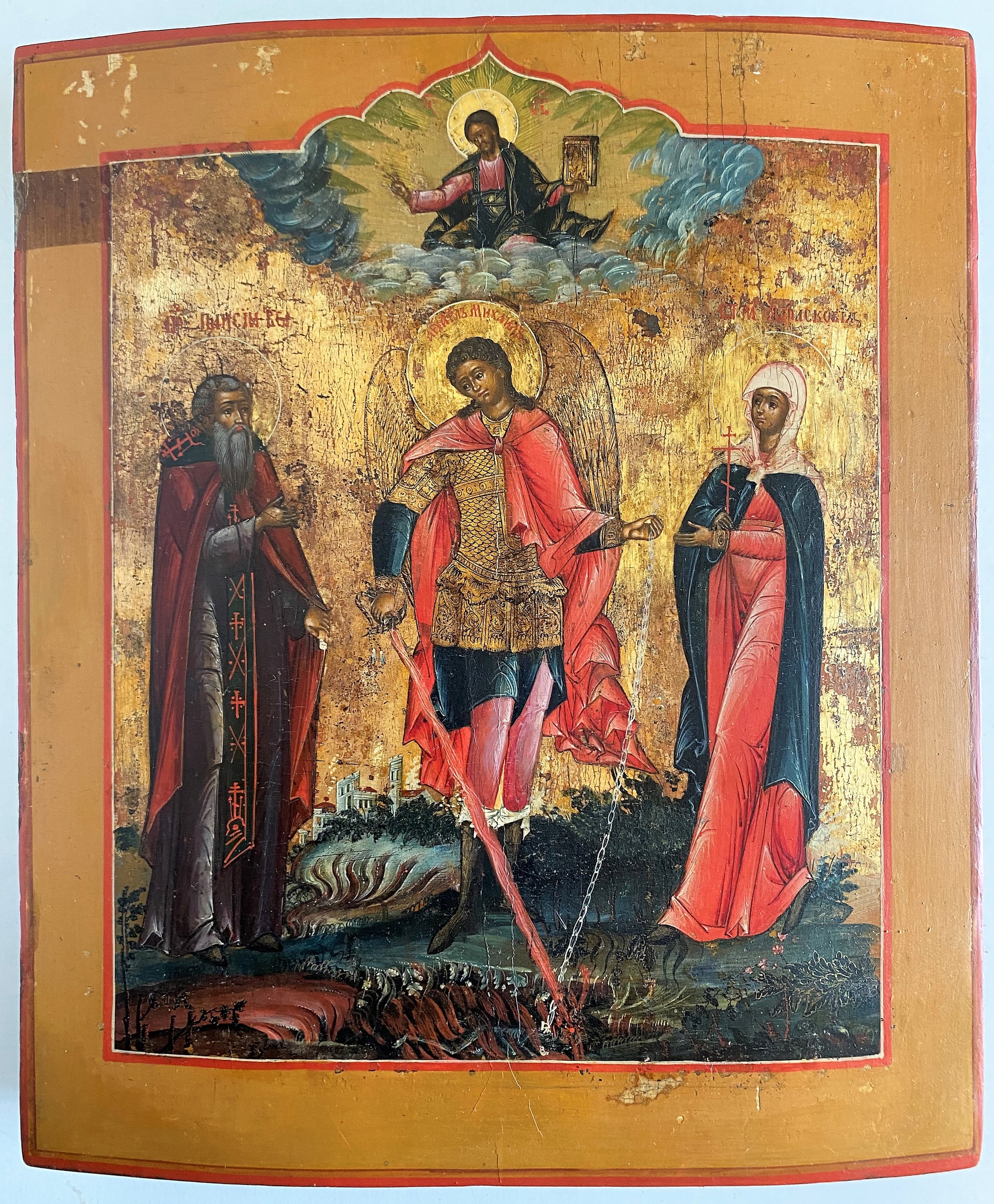 Икона Архангел Михаил с огненным мечем и предстоящими святыми 18 век