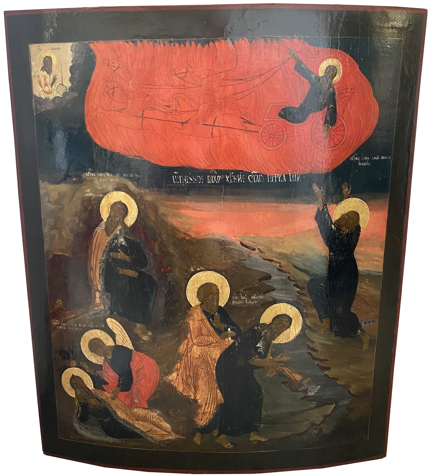 Старинная Храмовая икона Огненное Восхождение Пророка Ильи на Небо 19 век