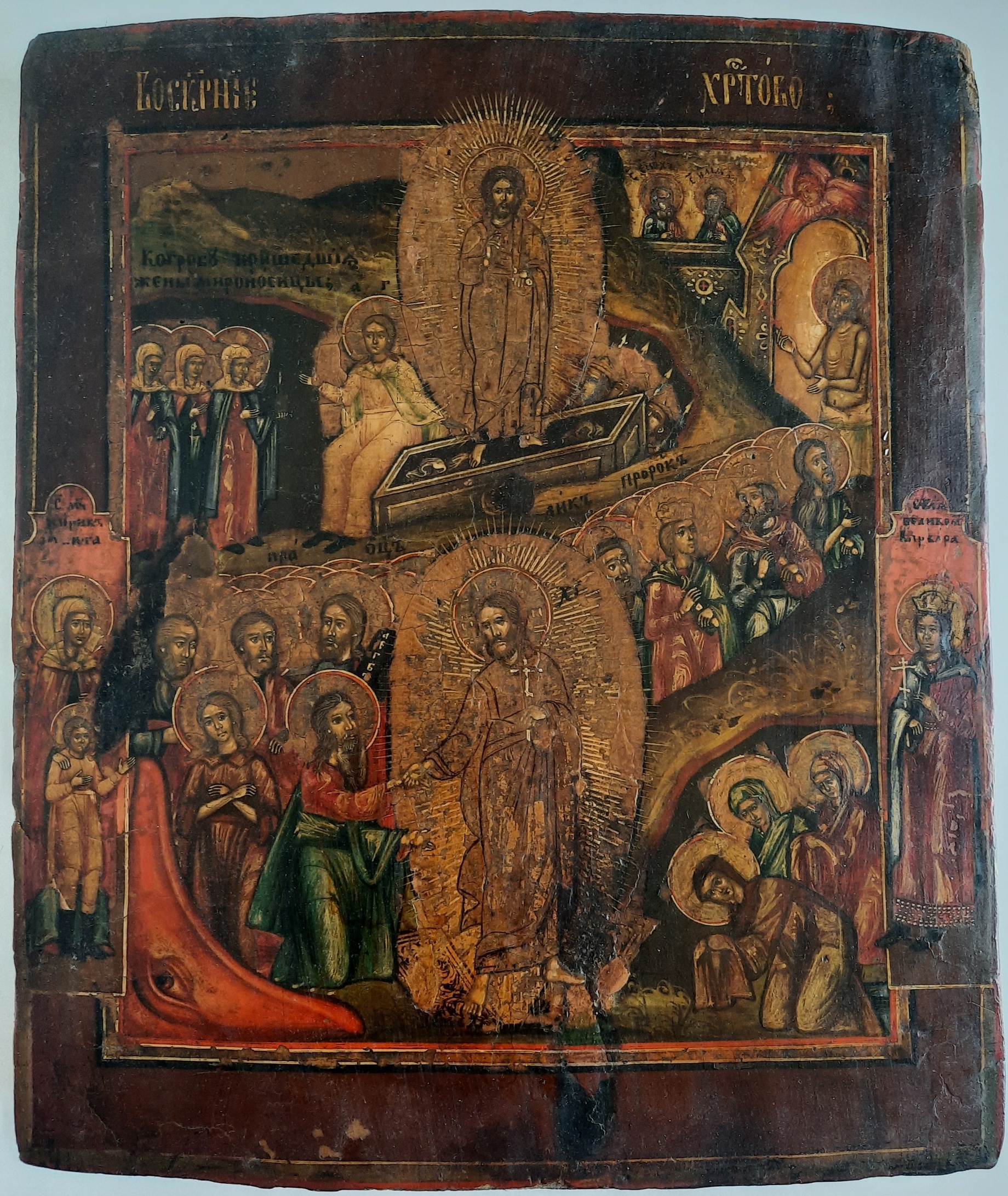 Антикварная икона Воскресение Христово Двунадесятые праздники конец 18 века