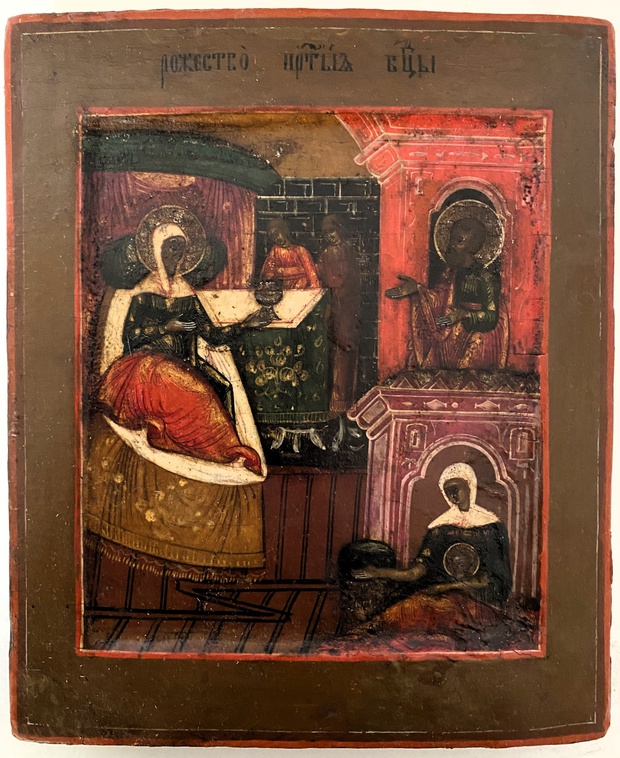 Старинная икона Рождество пресвятой Богородицы ковчег Палех 18 век