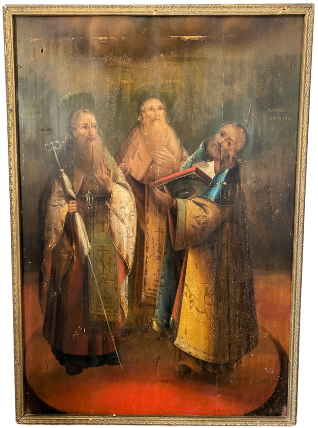 Храмовая икона Вселенские Учителя Василий Григорий Иоанн 19 век
