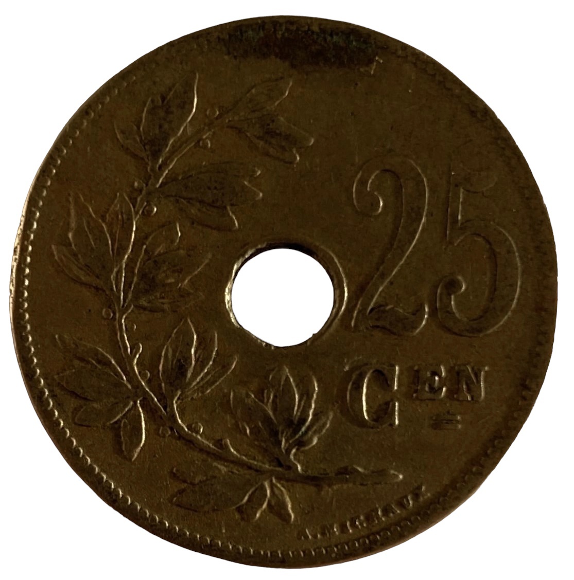 Иностранная монета 25 сантимов 1910 год Бельгия