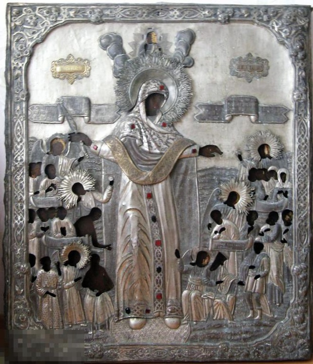 Антикварная Храмовая Икона Богородица Всех Скорбящих Радость 18 век Оклад камни